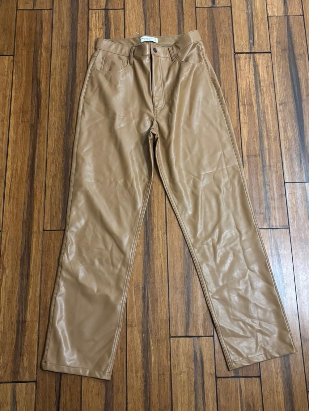 tan faux leather pants - abercrombie & fitch